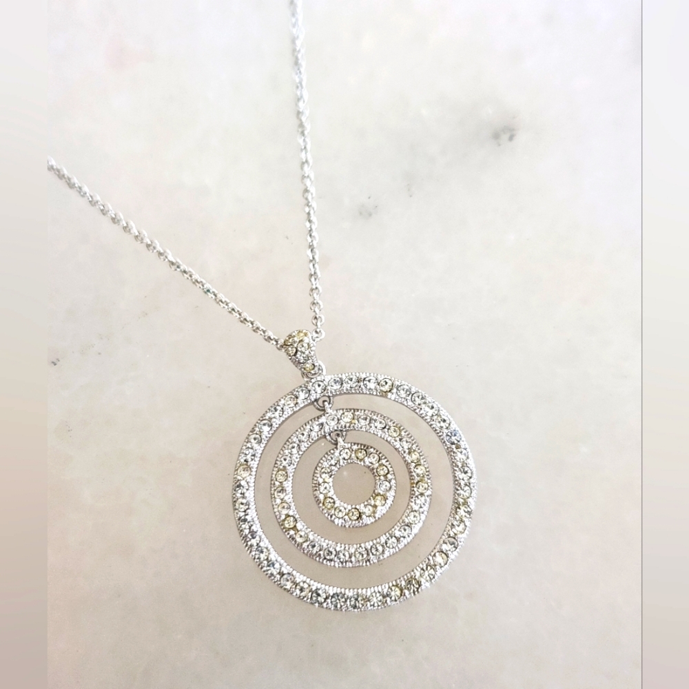 Nadri Triple Circle Silver Crystal Silver Necklace NWOT